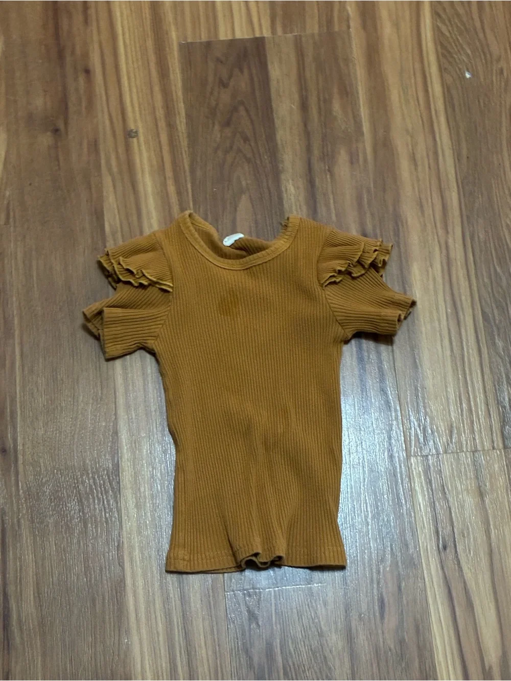 Ribbed Ruffle Sleeve Top in Mustard